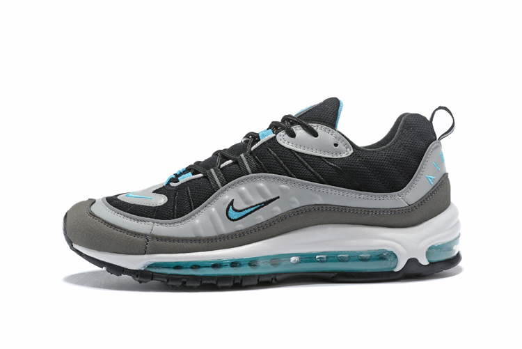 Supreme x NikeLab Air Max 98 Black Silver Grey Jade Blue Shoes - Click Image to Close
